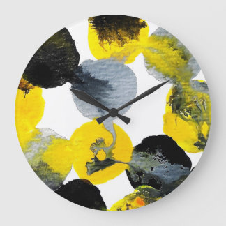 Grande Horloge Ronde Intertactions jaune, gris et noir