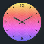 Grande Horloge Ronde Ipanema Arc-en-ciel Hypnotique Diamant Moderne Pop<br><div class="desc">Horloge ronde, décoration murale et décoration d'intérieur accessoire avec Ipanema Arc en ciel Diamant Hypnotique Pop Art moderne Illustration Abstraite personnalisée imprimée sur commande avec images design d'oeuvres originales par The Fabric Seal print on demand shop à Zazzle #ZazzleMade https://www.zazzle.com/store/thefabricseal 🎨 Ce dessin d'art graphique présente un minimalisme futuriste impressionnant....</div>