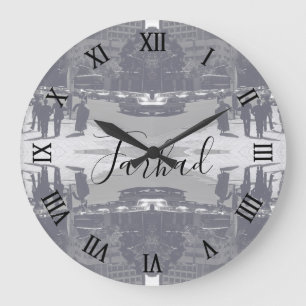 Grande Horloge Ronde Iran vintage rue et personnes de la ville de Téhér