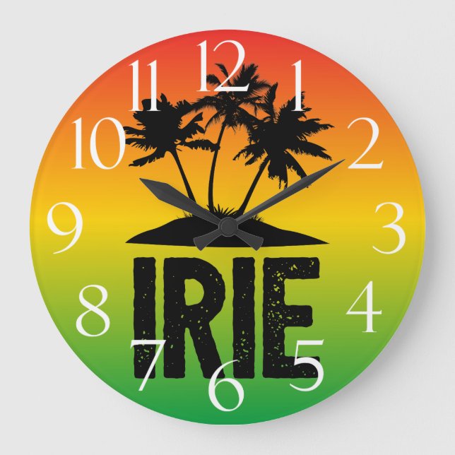 Grande Horloge Ronde IRIE Jamaican Rastafarian coucher de soleil et pal (Recto)