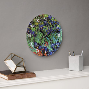 Grande Horloge Ronde Irises de Vincent van Gogh, Jardin Vintage