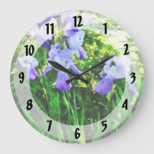 Grande Horloge Ronde Irises pourpres dans les banlieues
