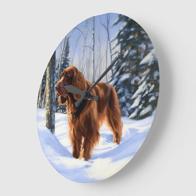 Grande Horloge Ronde Irish Setter Let It Neige Christmas (Angle)