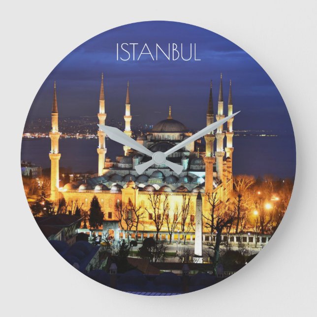 Grande Horloge Ronde Istanbul Mosquée Bleue Nuit Décor Premium Voyage (Recto)