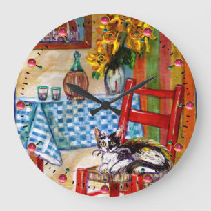 Grande Horloge Ronde ITALIAN KITCHEN IN FLORENCE Cat, Red Chair and Win
