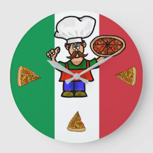 Grande Horloge Ronde Italian Pizza Man Wall Clock