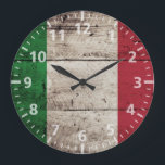 Grande Horloge Ronde Italie Drapeau sur le vieux grain de bois<br><div class="desc">Italie Drapeau sur le vieux grain de bois N'hésitez pas à modifier le design selon vos préférences. Vous pouvez modifier l'emplacement de conception, l'orientation, les couleurs et la taille des arrière - plans. De plus, vous pouvez ajouter votre propre texte, ou slogan définir sa police, son emplacement et sa taille,...</div>