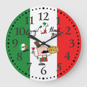 Grande Horloge Ronde Italie Italienne Grazie Pizza Vin Kiss Décor Horlo