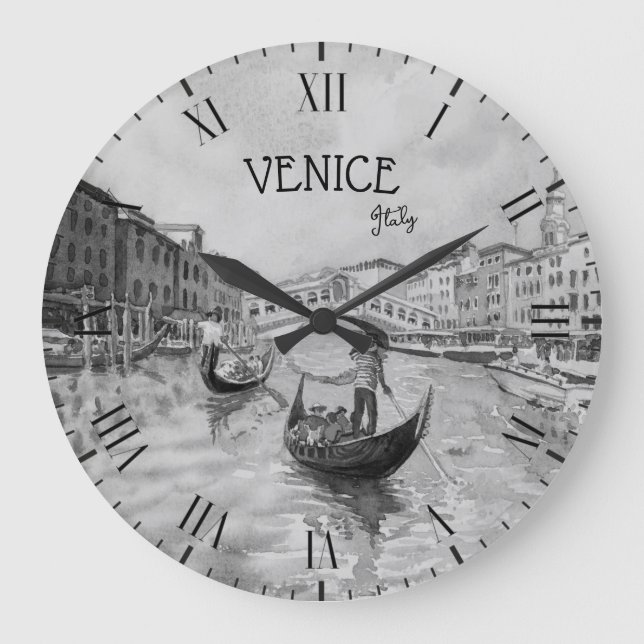 Grande Horloge Ronde Italie Travel - VENICE souvenir noir et blanc  (Recto)