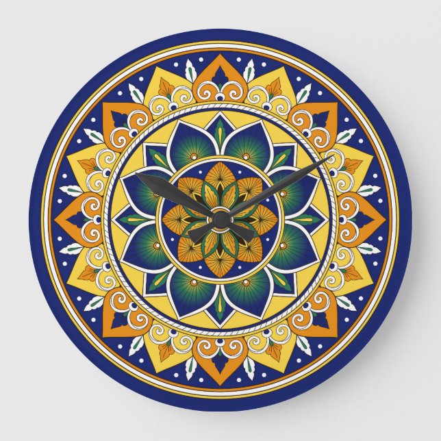 Grande Horloge Ronde Italien Tile Motif - Peacock motifs majolica (Recto)