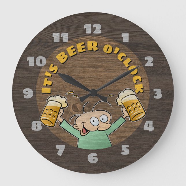 Grande Horloge Ronde It's Beer O'Clock Dark Wood Texture (Recto)