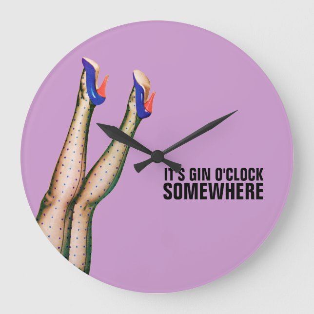 Grande Horloge Ronde It's Gin O'Clock Somewhere Retro Wall Clock (Recto)