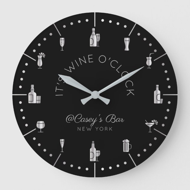 Grande Horloge Ronde It's Wine O'Clock Elegant Silver Black Monogram (Recto)