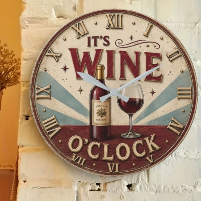 Grande Horloge Ronde It's Wine O'Clock Rustic Home Bar  (Créateur téléchargé)