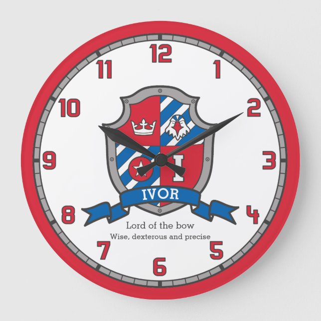 Grande Horloge Ronde Ivor boys nom signifiant chevaliers crête d'oiseau (Recto)