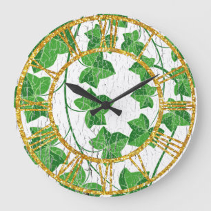 Grande Horloge Ronde Ivy sur blanc Patiné