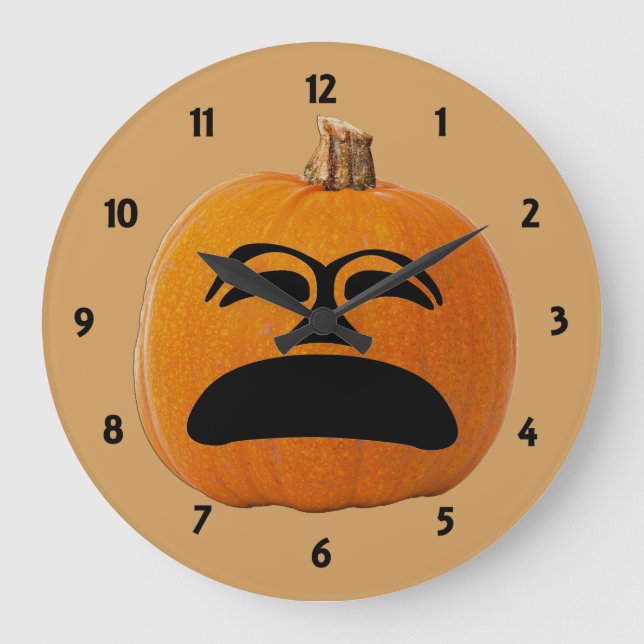 Grande Horloge Ronde Jack o' Lantern Malheureux Face, Citrouille d'Hall (Recto)