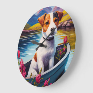 Grande Horloge Ronde Jack Russell sur une pagaie : Une aventure pittore