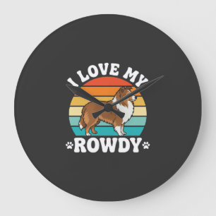 Grande Horloge Ronde J'adore mon Sheltie rétro turbulent