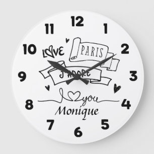 Grande Horloge Ronde J'Adore Paris Je t'aime Paris