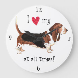 Grande Horloge Ronde J'aime ma peau de Basset
