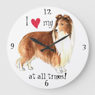 Grande Horloge Ronde J'aime ma Sheltie