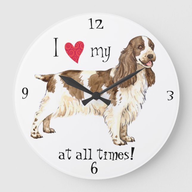 Grande Horloge Ronde J'aime mon anglais Cocker Spaniel (Recto)