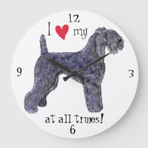 Grande Horloge Ronde J'aime mon bleu de Kerry Terrier