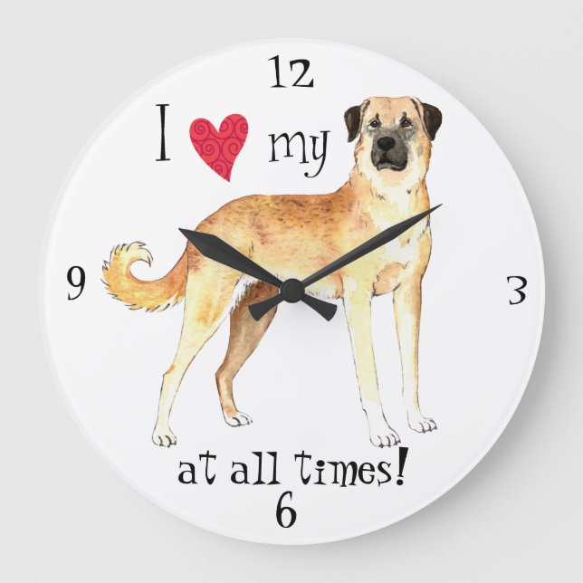 Grande Horloge Ronde J'aime mon chien de berger anatolien (Recto)