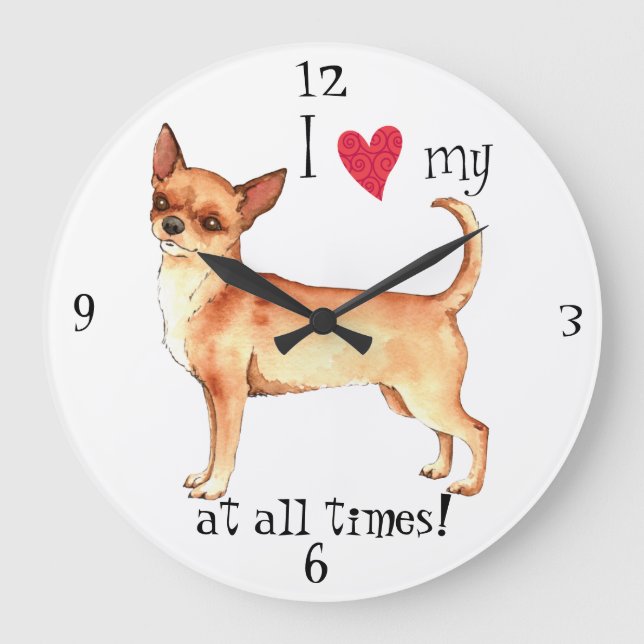 Grande Horloge Ronde J'aime mon Chihuahua (Recto)