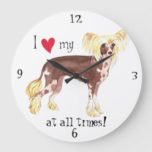 Grande Horloge Ronde J'aime mon chinois Crested