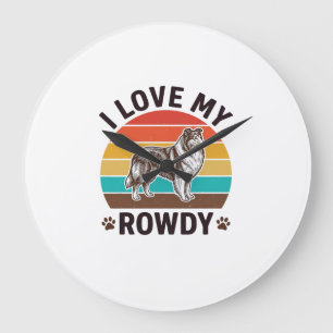 Grande Horloge Ronde J'aime mon design de chien Colley vintage turbulen
