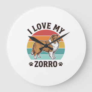 Grande Horloge Ronde J'aime mon design vintage Zorro pour amoureux de c