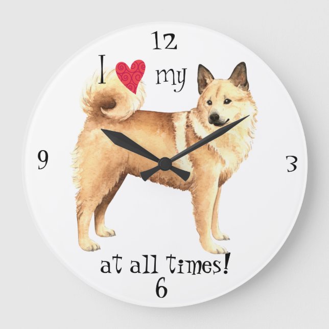 Grande Horloge Ronde J'aime mon norvégien Buhund (Recto)