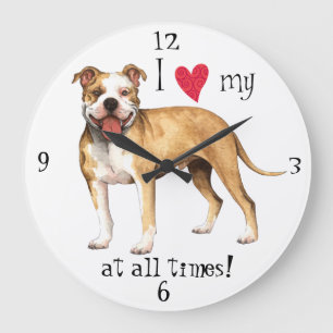 Grande Horloge Ronde J'aime mon pitbull Terrier