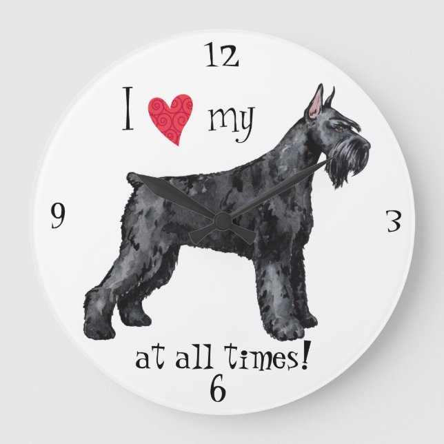 Grande Horloge Ronde J'aime mon Schnauzer géant (Recto)