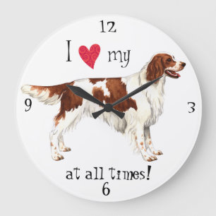 Grande Horloge Ronde J'aime mon Setter rouge et blanc irlandais