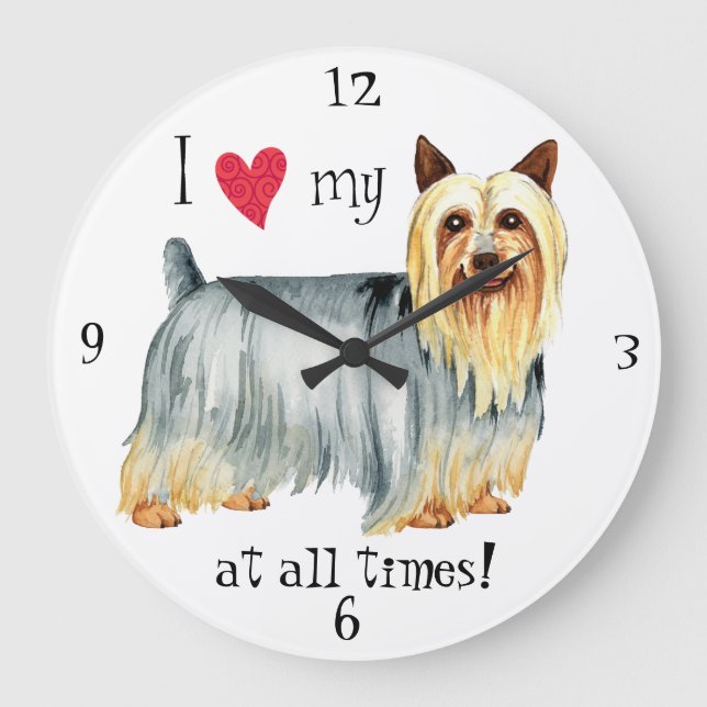 Grande Horloge Ronde J'aime mon Terrier soyeux (Recto)