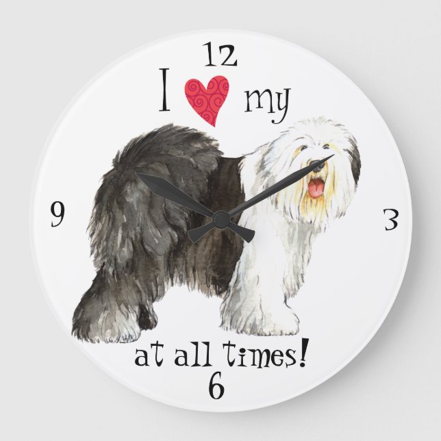 Grande Horloge Ronde J'aime mon vieux chien anglais (Recto)
