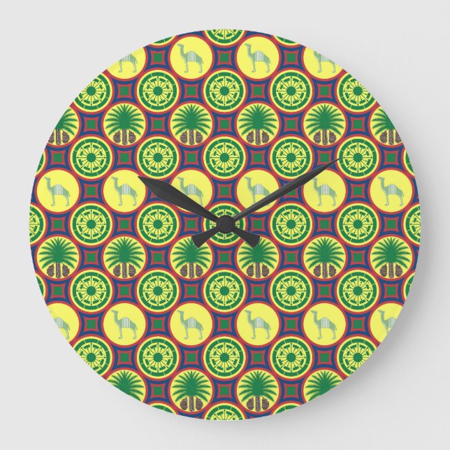 Grande Horloge Ronde Jamahiri ® Libye | Motif africain (Recto)