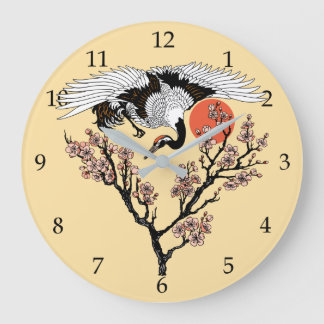Grande Horloge Ronde Japanese crane bird and blooming sakura