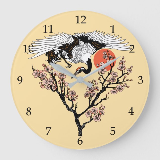 Grande Horloge Ronde Japanese crane bird and blooming sakura (Recto)