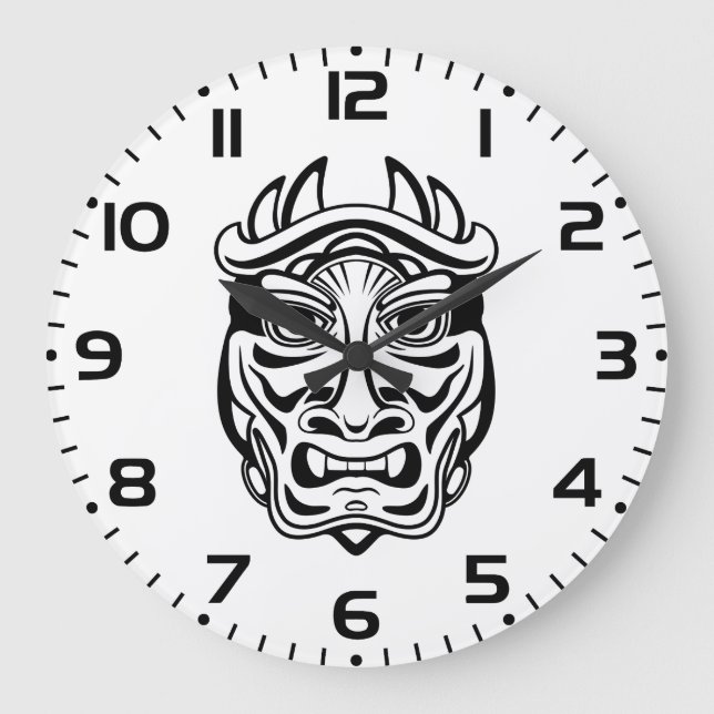 Grande Horloge Ronde Japanese Oni Mask Tribal Demon Line Art (Recto)