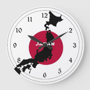 Grande Horloge Ronde Japon - Carte Silhouette et drapeau