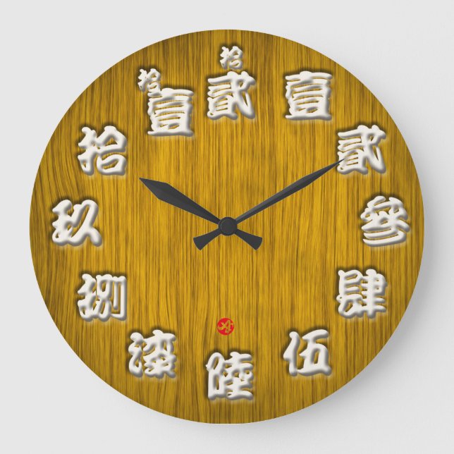 Grande Horloge Ronde Japon difficile vieux kanji boisé style sumo (Recto)