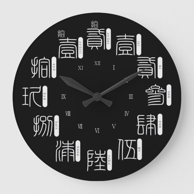 Grande Horloge Ronde Japon vieux style kanji difficile [visage noir] (Recto)