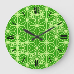 Grande Horloge Ronde Japonais Asanoha motif - vert citron