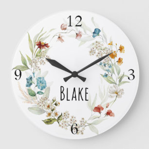 Grande Horloge Ronde Jardin coloré Nursery Dutch Art Floral 10,75 po