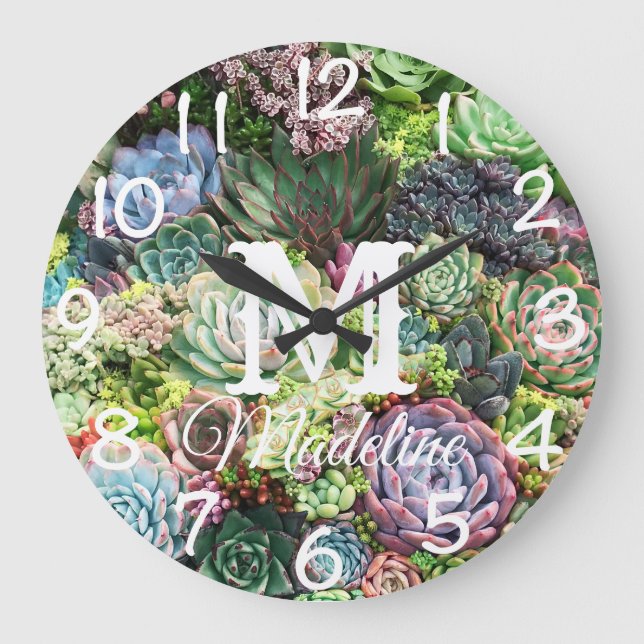 Grande Horloge Ronde Jardin coloré Succulent (Recto)