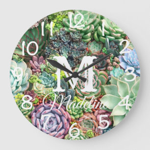 Grande Horloge Ronde Jardin coloré Succulent